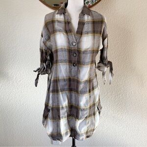 Blu Pepper Flannel Plaid Button Front Collared Dress